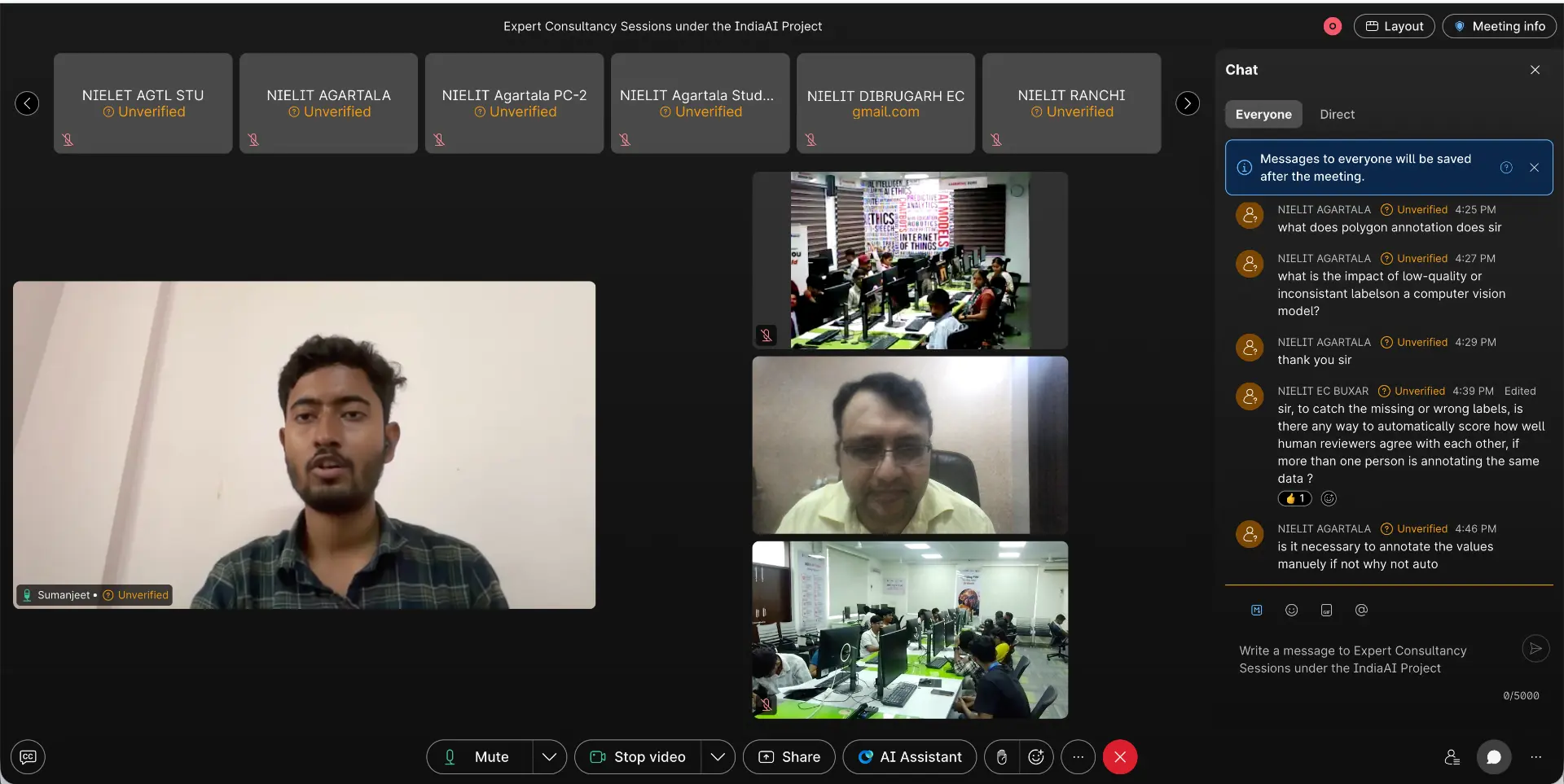 Workshop session one: participants from NIELIT centres across India joining the virtual session